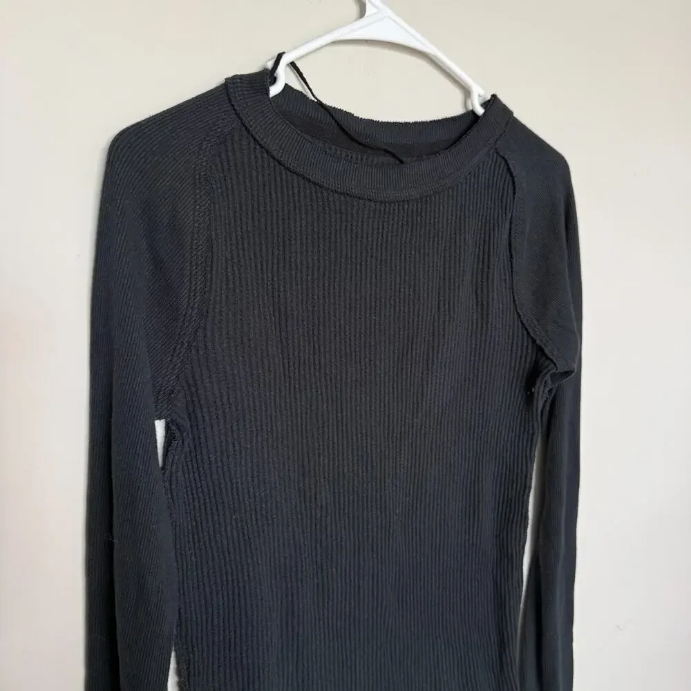 Free People Care Honey B Women Top Small Black Thermal Knit Boho Minimal Granola